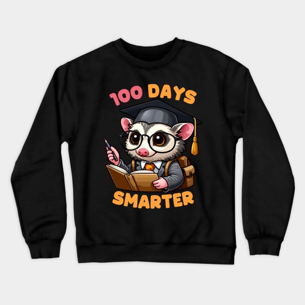 100 Days Smarter Cute Opossum Student Crewneck Sweatshirt by MoDesigns22 